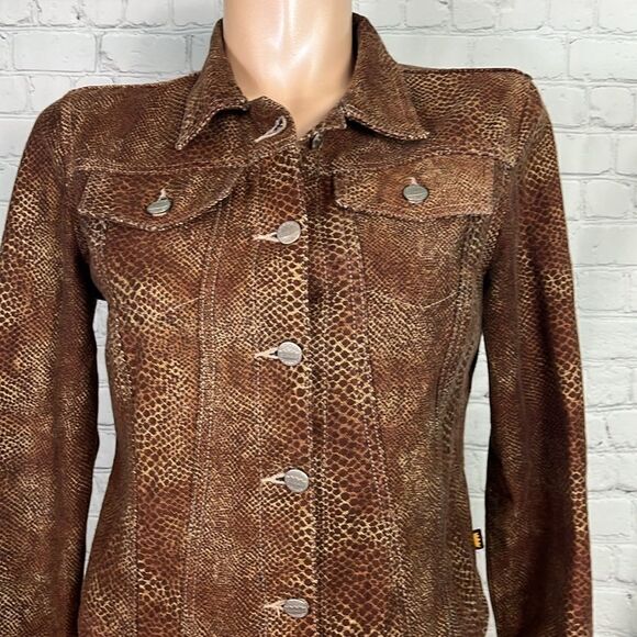 Vintage TODD OLDHAM JEANS Denim Snake Skin Print Jacket Women's S - Picture 2 of 7